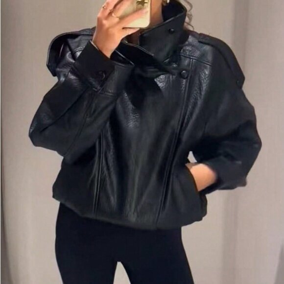 Black Casual Women's Bomber Jacket - Picture 4 of 5